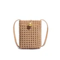 Woven leather mini crossbody phone bag, chic retro minimalist shoulder bag in beige color. - Apricot
