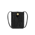 Black woven phone bag, stylish handmade crossbody bag with gold tone metal sphere lock. - Black