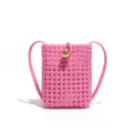 Pink woven phone crossbody bag, stylish mini shoulder bag with gold ball clasp, casual. - Rose Pink