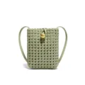 Light green woven phone crossbody bag, stylish retro vertical mini shoulder bag for everyday use. - Avocado Green