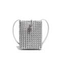 Silver metallic woven mobile phone crossbody bag, trendy handmade retro mini shoulder bag. - Silver (Silver Beads)