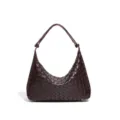 Bolso hobo de cuero trenzado, elegante bolso de hombro burdeos, gran capacidad. - Chocolate