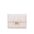 Mini monedero acolchado de cuero rosa para mujer con cierre de giro dorado tarjetero - Blanco Roto