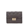 Kleine gesteppte weiche Lederbrieftasche fur Damen, klassischer Kartenhalter mit Drehverschluss. - Dunkelgrau
