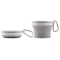 Portable collapsible silicone travel cup with metal carabiner in grey and white color. - 170ml / Gray