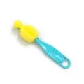 Cepillo de limpieza para biberones de bebe con cabeza de esponja suave y mango de plastico. - Azul