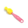 Cepillo para biberón de esponja amarilla con mango rosa para limpieza diaria práctica. - Rosa