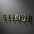 Traceless acrylic adhesive hook six-row wall mounted storage rack dark green gold border - Green 6-Hook