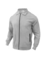 Detail shot of men's casual waffle knit zip jacket lapel collar pocket grey outerwear - Size S / Gray