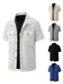 Mens stylish waffle knit short sleeve button up casual shirt jacket with dual pockets. - S / Tops / White