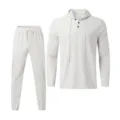Men waffle knit tracksuit casual long sleeve hoodie sweatshirt and matching sweatpants set. - S / Top And Bottom / White