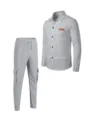 Men waffle knit long sleeve button down shirt cargo pants casual two piece set grey - S / Top And Bottom / Gray