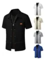 Men's casual short sleeve waffle button-up shirt jacket with pocket variants for men - S / Tops / Black