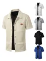 Mens Waffle Knit Short Sleeve Casual Button Down Shirt Lapel Pocket Jacket Top New - S / Tops / Khaki