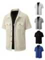 Men's short sleeve waffle knit button down shirt casual lapel cardigan summer top with pockets. - S / Tops / Khaki