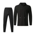 Men Black Waffle Knit Hooded Sweatshirt Long Sleeve Top and Pants Casual Tracksuit Set - S / Top And Bottom / Black