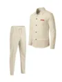 Men's casual waffle knit two-piece set, long sleeve button-down shirt and drawstring trousers. - Euro Size S: 165-173 cm (5'6"-5'8") / Top And Bottom / Khaki