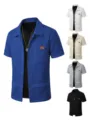 Men's casual short sleeve waffle shirt jacket with lapel collar, button down and chest pocket. - S / Tops / Sapphire Blue