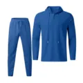 Men waffle knit tracksuit solid color long sleeve button hoodie and pants set casual blue - Sapphire Blue