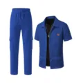 Men's waffle knit casual short sleeve shirt and cargo pants two-piece set blue outdoor outfit - Sapphire Blue