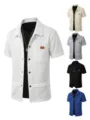 Camicia giacca uomo manica corta a nido d'ape casual con tasca, bottone tinta unita. - Bianco