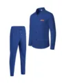 Men's casual waffle knit two-piece tracksuit with button-down jacket and drawstring pants. - Sapphire Blue