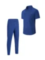 Men's casual waffle knit short sleeve button shirt and long pants set in royal blue variant - S / Top And Bottom / Black