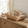Natürlicher Wasserhyazinthe geflochtener Aufbewahrungskorb mit Holzgriffen für Zuhause. - Gewellter Aufbewahrungskorb Mit Holzgriff / 38*27*12CM