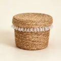 Woven seagrass storage basket with white lace lid round desktop organizer box cosmetic bin - 25*19cm / Large Round Woven Basket