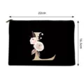 Black canvas cosmetic bag with letter L and floral print, portable travel zipper pouch. - Letter L