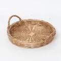 Ronde geweven rieten opbergmand met handvat, natuurlijk rattan fruit en brood display dienblad. - Rond 26*3.5CM