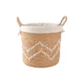 Panier de rangement tressé avec doublure en tissu blanc et poignées, corbeille à linge en paille - Petit (Avec Doublure) / Blanc
