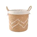 Panier de rangement tressé à la main avec doublure en tissu et poignées pour la maison. - Grand (Avec Doublure) / Blanc