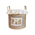Panier de rangement tressé fait main avec dentelle blanche et motif à carreaux marron - Petit (25x30) / Style Patch en Tissu Dentelle