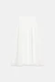 White high waist pleated skirt detail, flowing fabric texture, elegant long maxi design. - XS / White