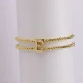 Gold plated beaded double layer bracelet with letter E charm for women daily wear - Letter E