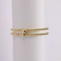 Gold plated beaded initial letter double strand bracelet variant view, elegant accessory. - Letter F
