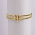 Gold plated 18k chunky bubble letter H charm double strand elastic beaded bracelet - Letter H