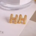 Gold Pave Zircon Letter H Stud Earrings for Women Fashion Chic Initials Jewelry Gift - Letter H