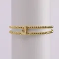 Gold Plated Beaded Letter J Bracelet, Double Layer Elastic Bubble Letter Charm Jewelry - Letter J