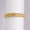 Gold plated 18k zircon beaded letter F bracelet, cute double layer bubble elastic charm. - Letter F