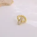 Fashion 18K gold plated copper micro-pave zircon peanut charm bead ring, elegant daily jewelry style. - Letter I