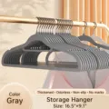 Grey non-slip clothes hangers wide shoulder seamless coat hangers for wardrobe organization - Flocked Hangers / Gray