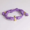Purple braided rope bracelet with gold number 1 charm and metal beads for women and men. - 1
