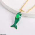 Gold Plated Green Enamel Fish Pendant Necklace Zircon Ocean Series Jewelry For Women - Green-1 (Pendant & Necklace)