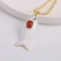 Collar con Colgante de Pez de Esmalte Chapado en Oro con Circonita para Mujer - Blanco-3 (Colgante y collar)