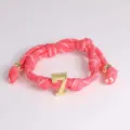 Pink braided rope bracelet with gold 3D number 7 charm and metal beads stylish wrist jewelry - 7