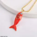 Red enamel fish pendant necklace, 18k gold plated copper chain with sparkly zirconia stones. - Red-1 (Pendant & Necklace)