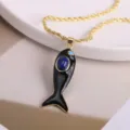 18K Gold Plated Black Enamel Fish Pendant Necklace Lapis Lazuli Ocean Jewelry Gift - Black-5 (Pendant + Necklace)