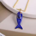 18K Gold Plated Blue Enamel Fish Pendant Necklace Ocean Series Zircon Jewelry for Women - Dark Blue-2 (Pendant + Necklace)